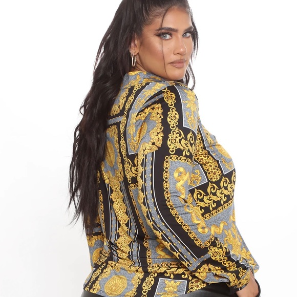 NWT GOLD & BLACK BUTTON UP - Picture 3 of 9